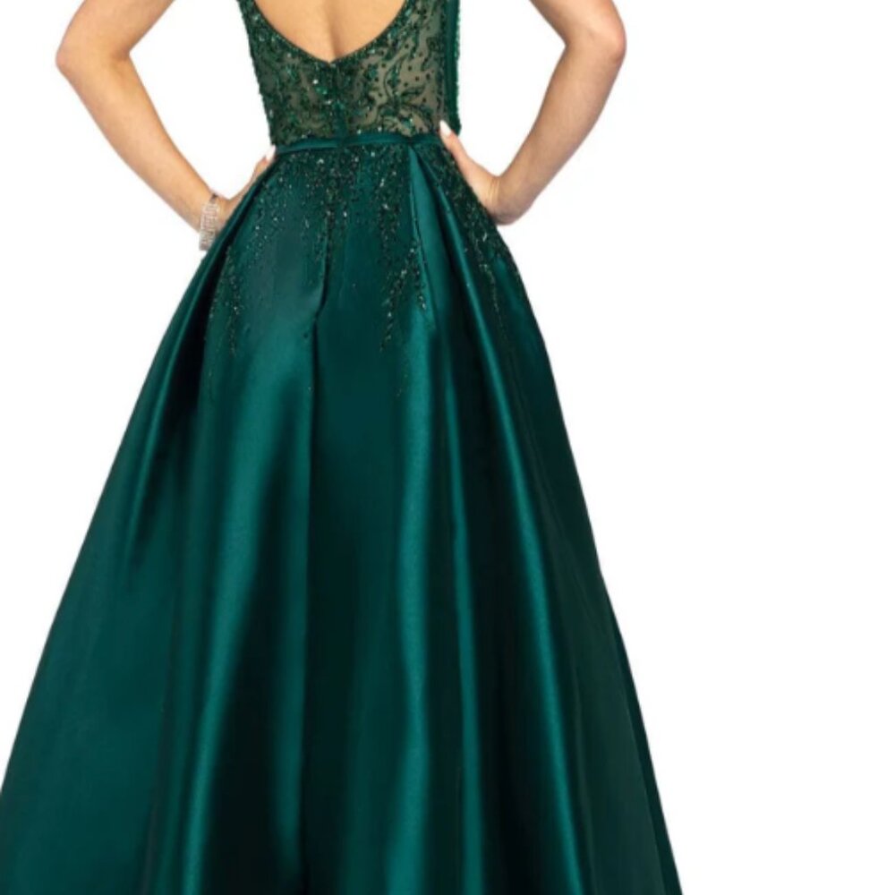 Gold Plunging Beaded Mikado Box Pleated Ballgown Size 10  ( Camille Lavie) - Picture 12 of 12